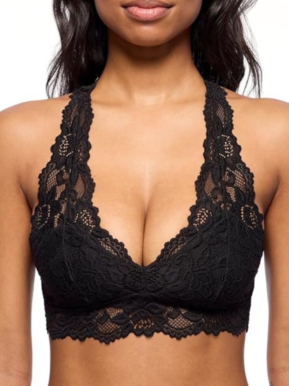 Jenny Jen Mia Lace Bralette | Black Wireless Racerback Bra Small